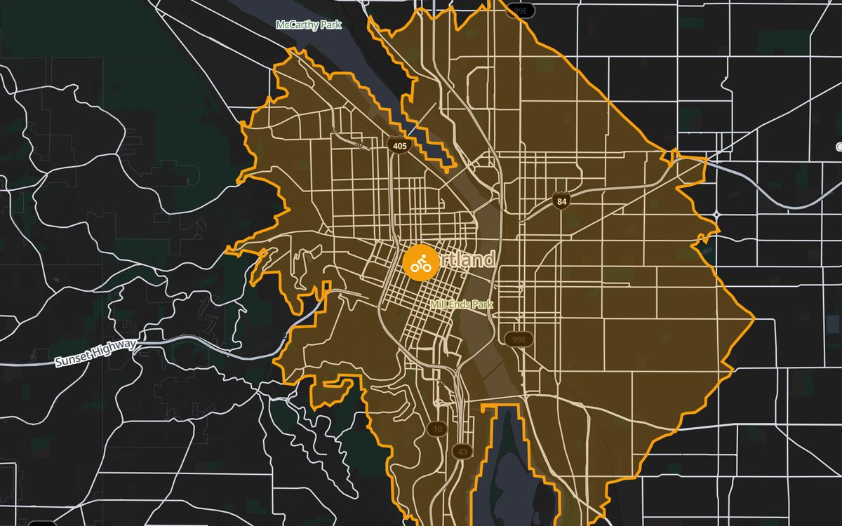 20 minute cycling map from downtown Portland