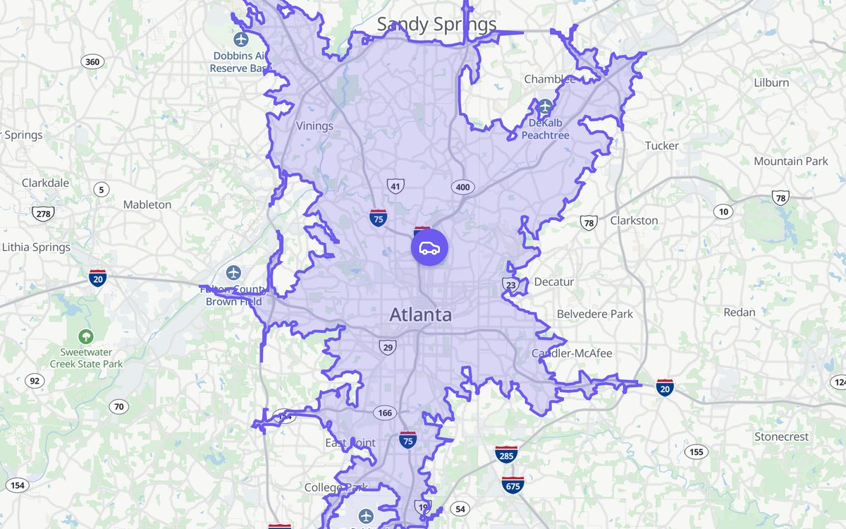 20 minute drive time map from Midtown Atlanta